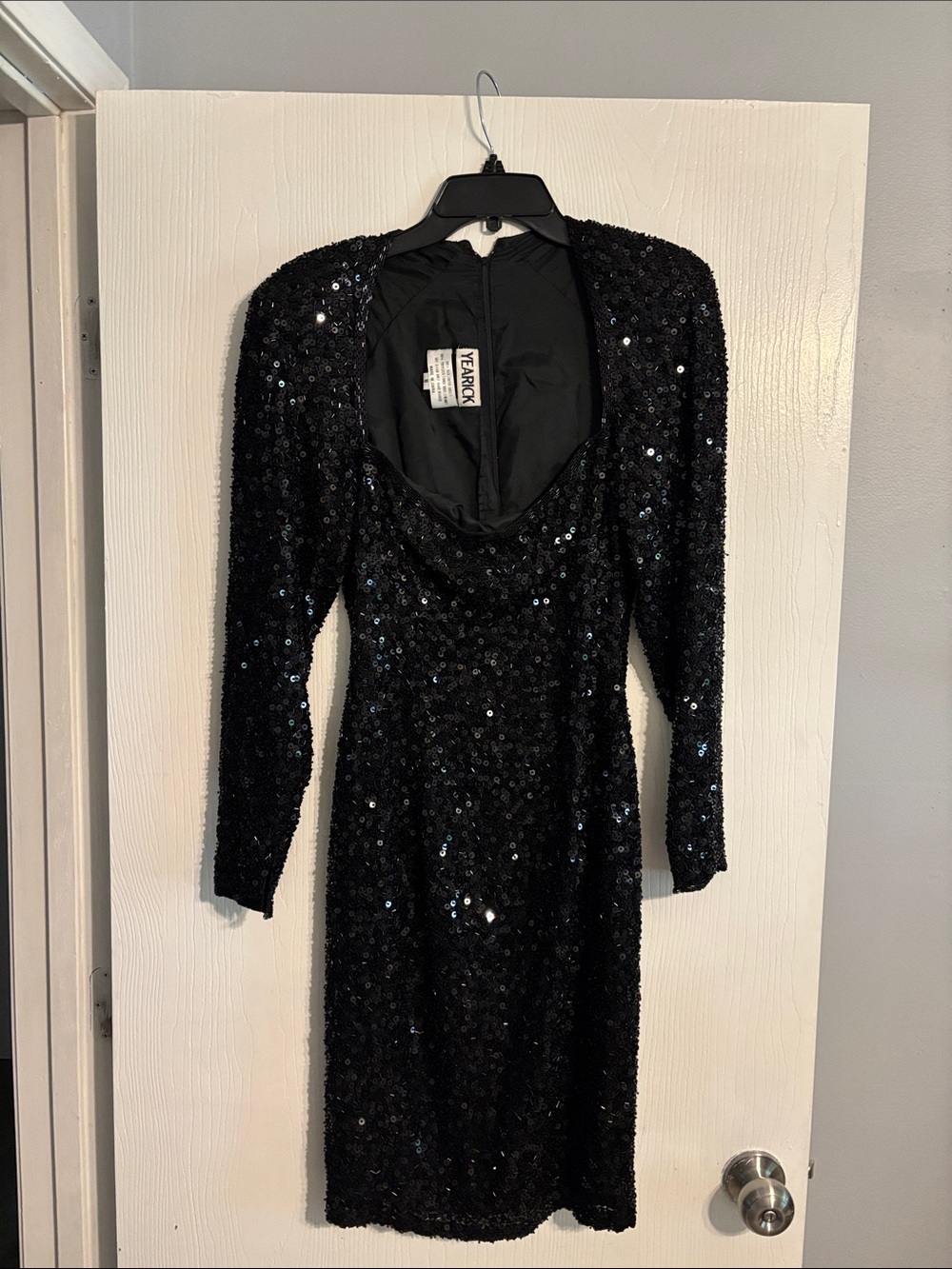 Stephen Yearick Black Sequin Long Sleeve Cocktail Dress